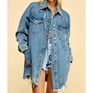 NEW VEVERET denim shirts jacket in medium washed